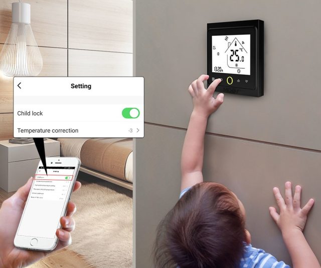 Termostat do podłogówki elektrycznej i siłowników Czarny wifi TUYA