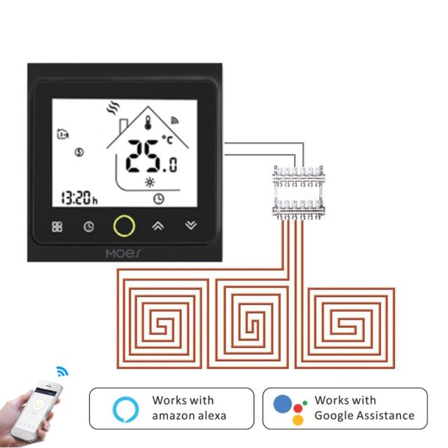 Termostat do podłogówki elektrycznej i siłowników Czarny wifi TUYA