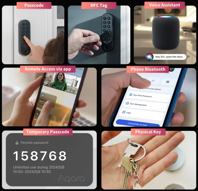 Inteligentny Zamek do Drzwi Aqara z HomeKit, Thread, Bluetooth 5.1, NFC, Czarny